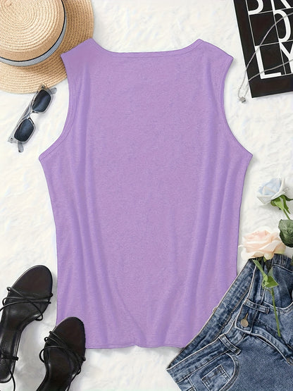 Women'S V-neck Music Festival Letter Print Tank Top- Casual Sleeveless Summer Spring Wear, Machine Washable