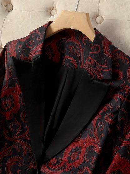 Urban Elegance Paisley Pattern Printed And Stain Stitching Blazer
