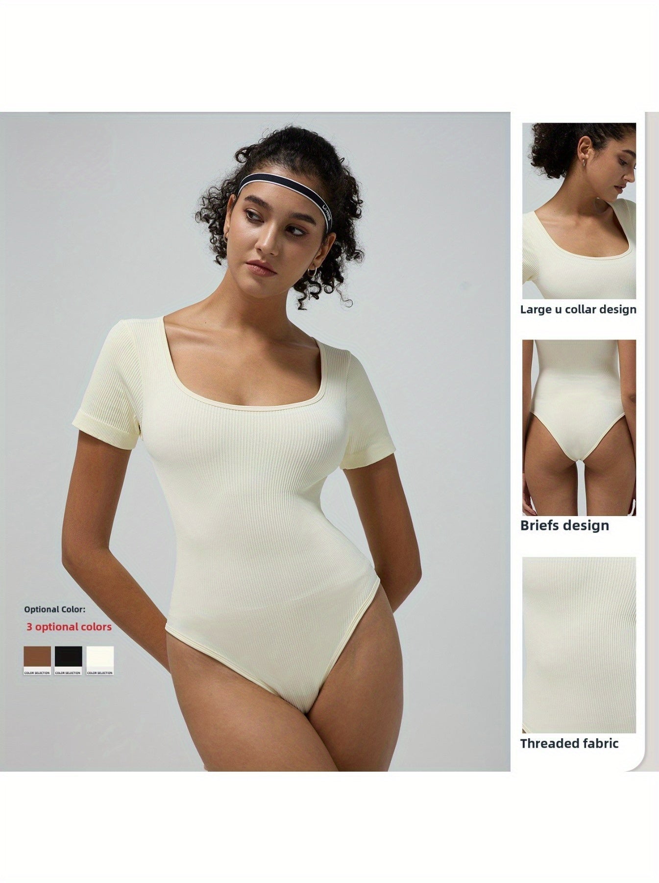 Women's Short Sleeved Square Neck Elastic Jumpsuit Casual Jumpsuit Paired with Jeans Jumpsuit Shaping Women's Jumpsuit