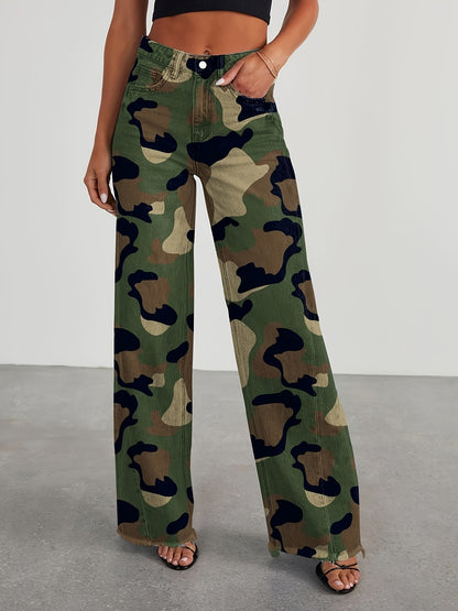 Women's High-Waisted Wide Leg Jeans - Casual Baggy Stretch Denim Pants with Pockets