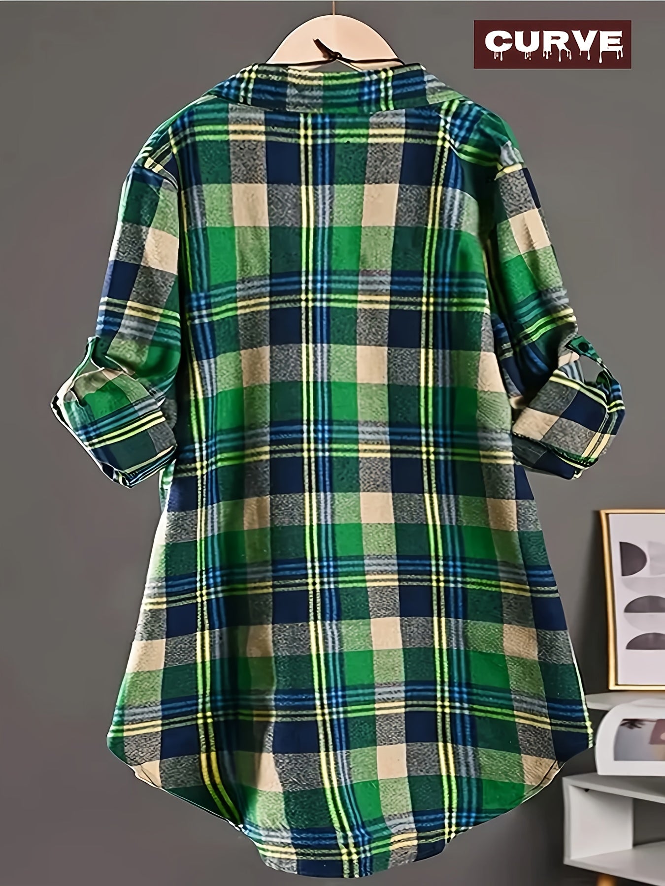 Plus Size, Large Size Spring Summer Women's Fashion New Daily Casual Plaid Long Sleeve Button Ladies Shirt