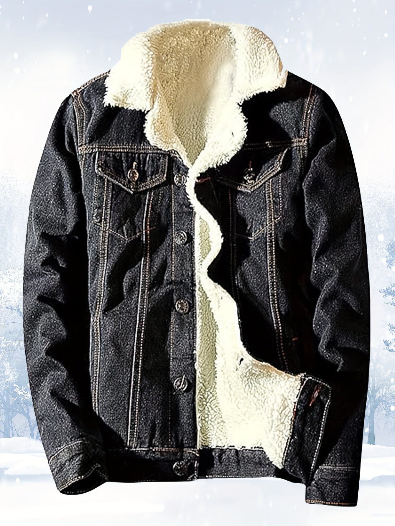 Men's Sherpa Fleece Lined Denim Jacket - Warm Winter Trucker Jacket - Cowboy Jean Jacket - Soft Fleece Lining & Durable Denim - For Men - Perfect for Cold Weather & Outdoor Activities - Ideal Gift for Winter Holidays