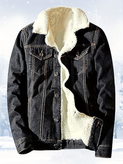Men's Sherpa Fleece Lined Denim Jacket - Warm Winter Trucker Jacket - Cowboy Jean Jacket - Soft Fleece Lining & Durable Denim - For Men - Perfect for Cold Weather & Outdoor Activities - Ideal Gift for Winter Holidays