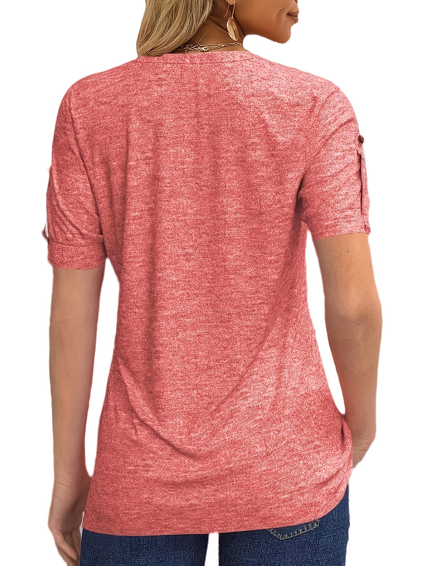 Casual Short-Sleeve T-Shirt for Women, Featuring a Pleated Design And V-Neck in Solid Colors, Perfect for Summer
