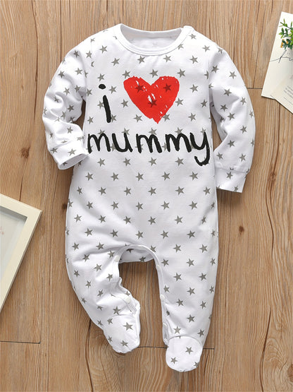 Kukitty Newborn Baby Boy Girl Clothes I Really Love My Daddy/ Mummy Long Sleeve Footies Romper Unisex-Baby 2pcs Footed Jumpsuit, for Outdoor