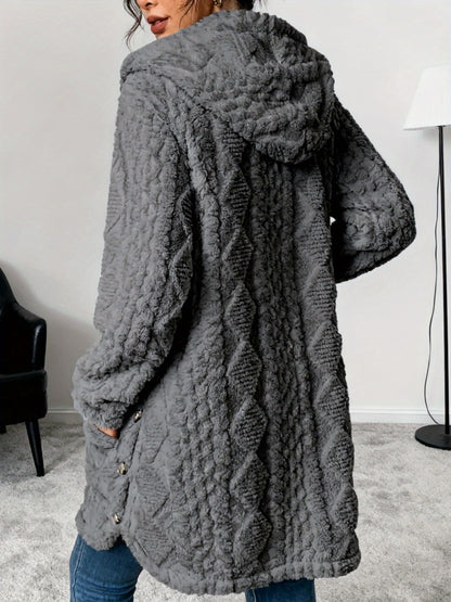 Oversized Chunky Cable Cardigan for Women in Soft Pink, Featuring an Open Front And Long Sleeves. This Winter Coat Is Perfect for Casual And Semi-Formal Fall And Winter Outfits, Designed Without Buttons