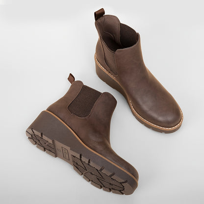 [Wedge Ankle Booties] Athlefit Women's Chelsea Wedge Boots Elastic Platform Lug Sole Slip on Wedge Ankle Booties, Women Shoes
