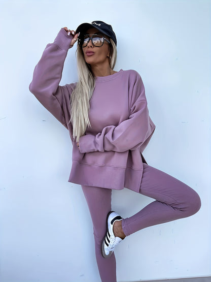 Women'S Spring And Autumn Outdoor Sports Hoodie Set, Women'S Autumn Winter Long Sleeve Solid Color Hoodie Casual Set, Hoodie Top And Pants Yoga Two-Piece Set, Outdoor Running Fitness Set
