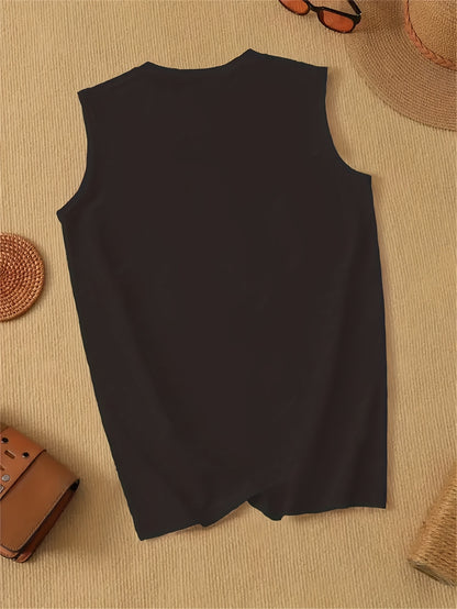Print Vest, Crew Neck Casual Every Day Top, Women's Clothing