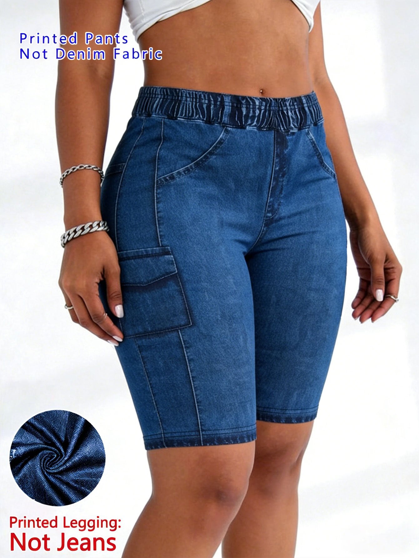 【imitation denim】Printed Pants- Non Denim Fabric 2026 Spring/Summer Hot Trend Non-Denim Base Tight Shorts with Full Elasticity, Retro Print, Suitable for Commuting and, Machine Washable