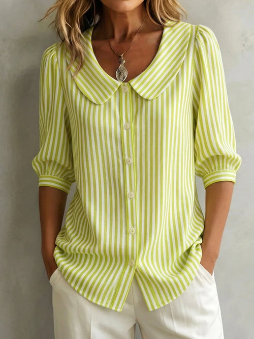 New Mid-Sleeve Striped V-Neck Shirt Top T-Shirt for Women