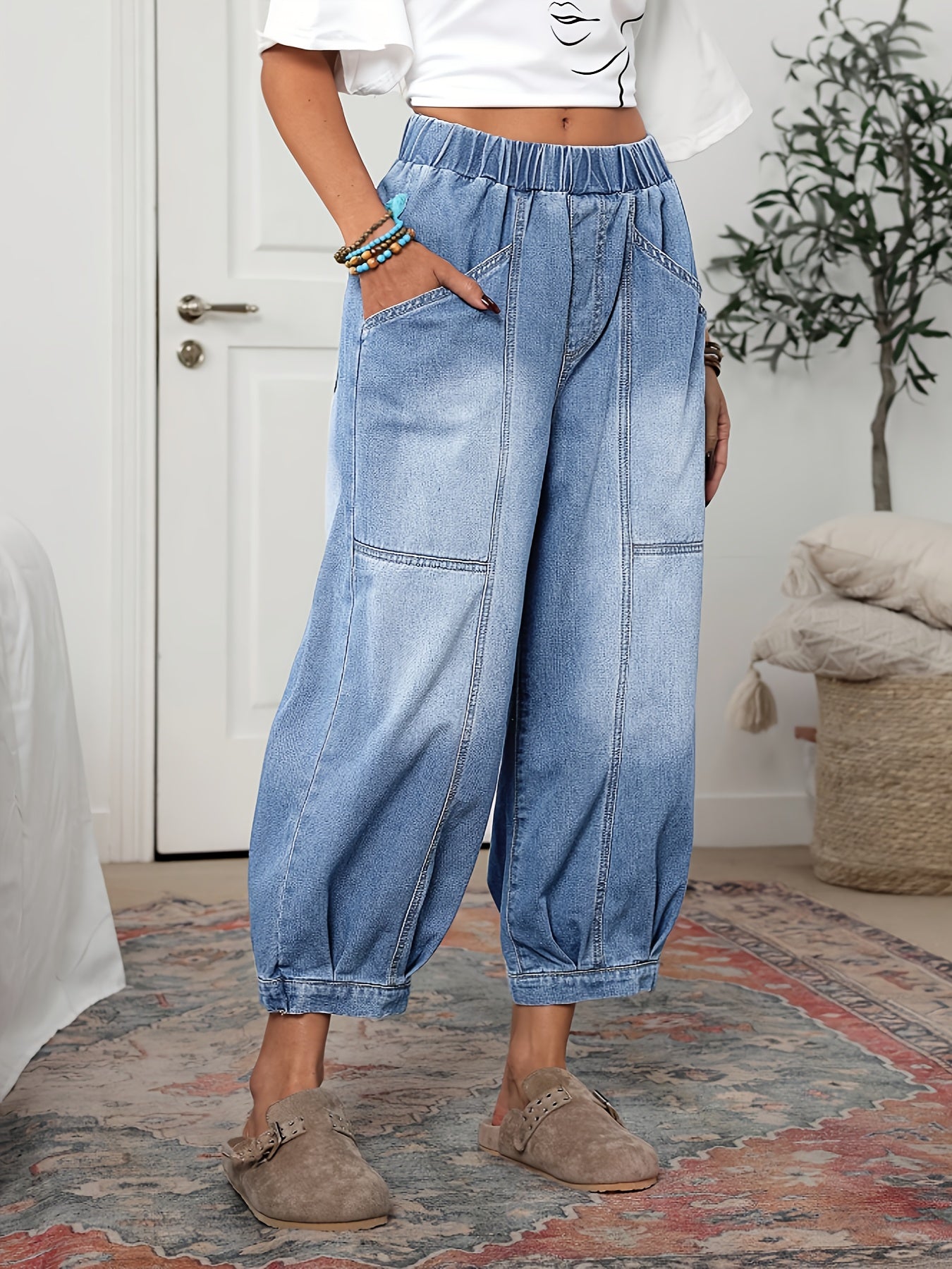 Women's Plus Size Denim Clothing Casual Loose Slant Pocket Autumn And Winter Carrot Pants