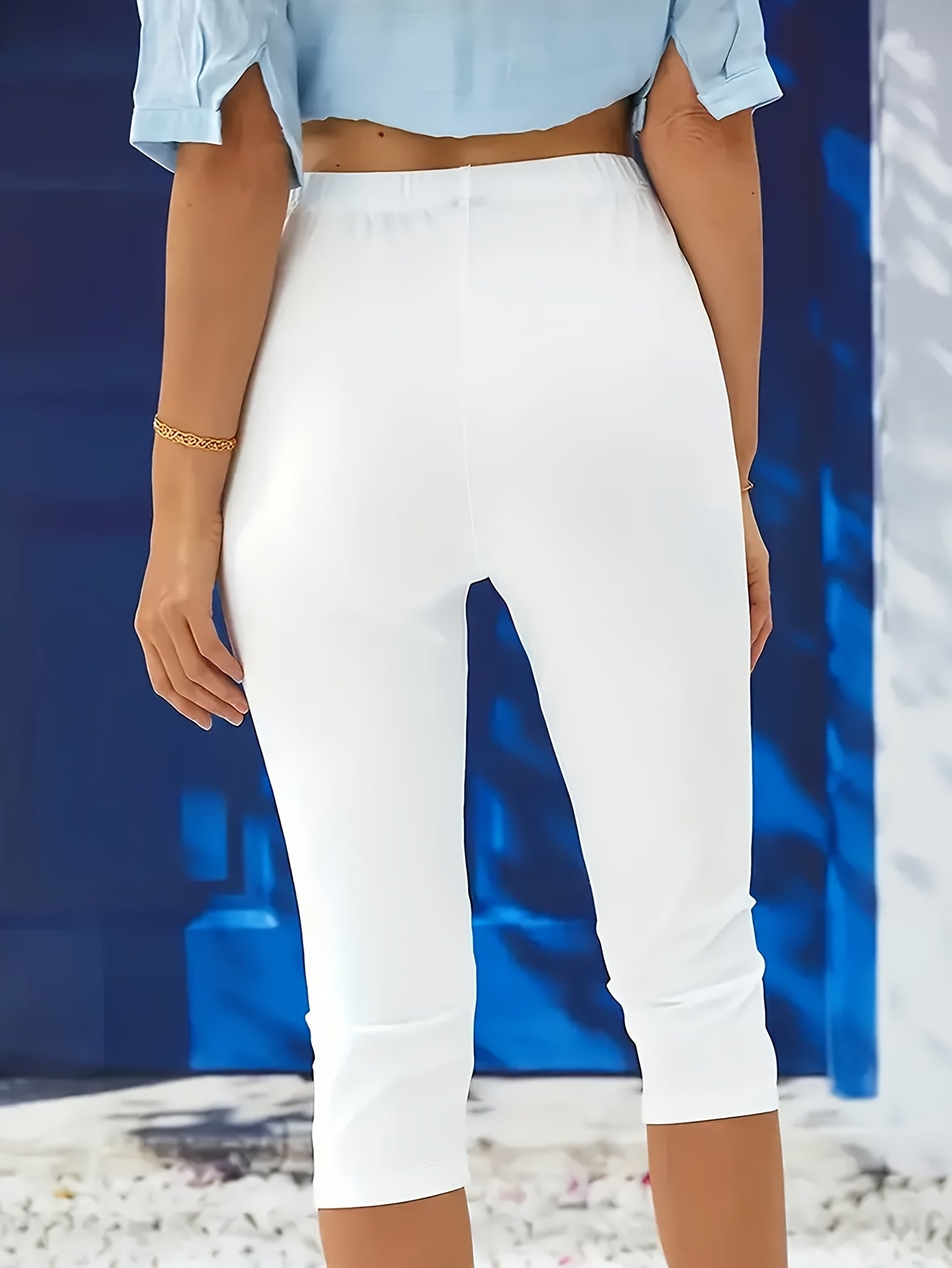 Solid Skinny Capri Leggings, Casual Crop Leggings for Spring & Summer, Women'S Clothing