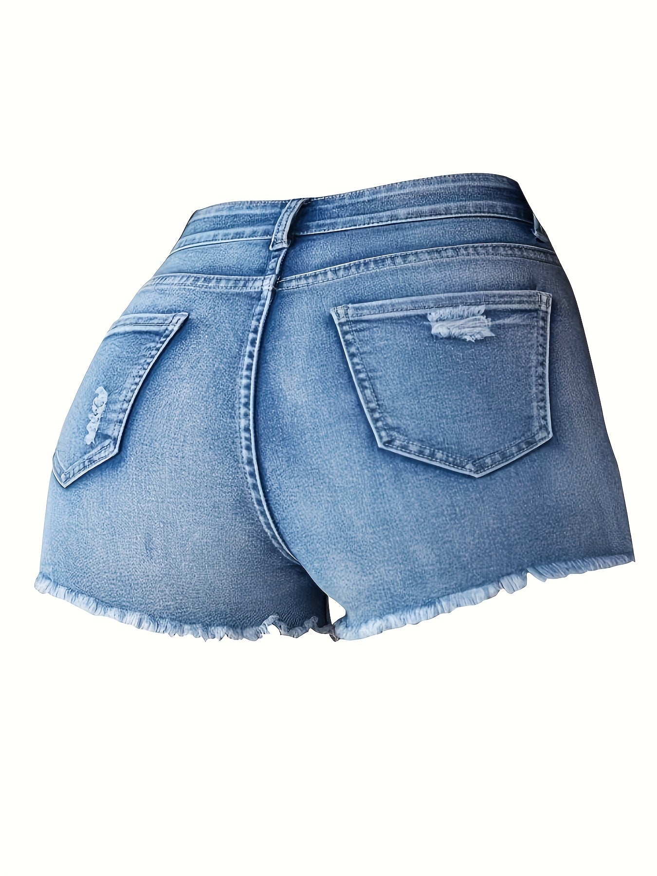 Blue Ripped Denim Shorts with Raw Elastic Hems And Pockets,, Shorts, Jean Shorts,, Shorts for Women,, Cute Clothes