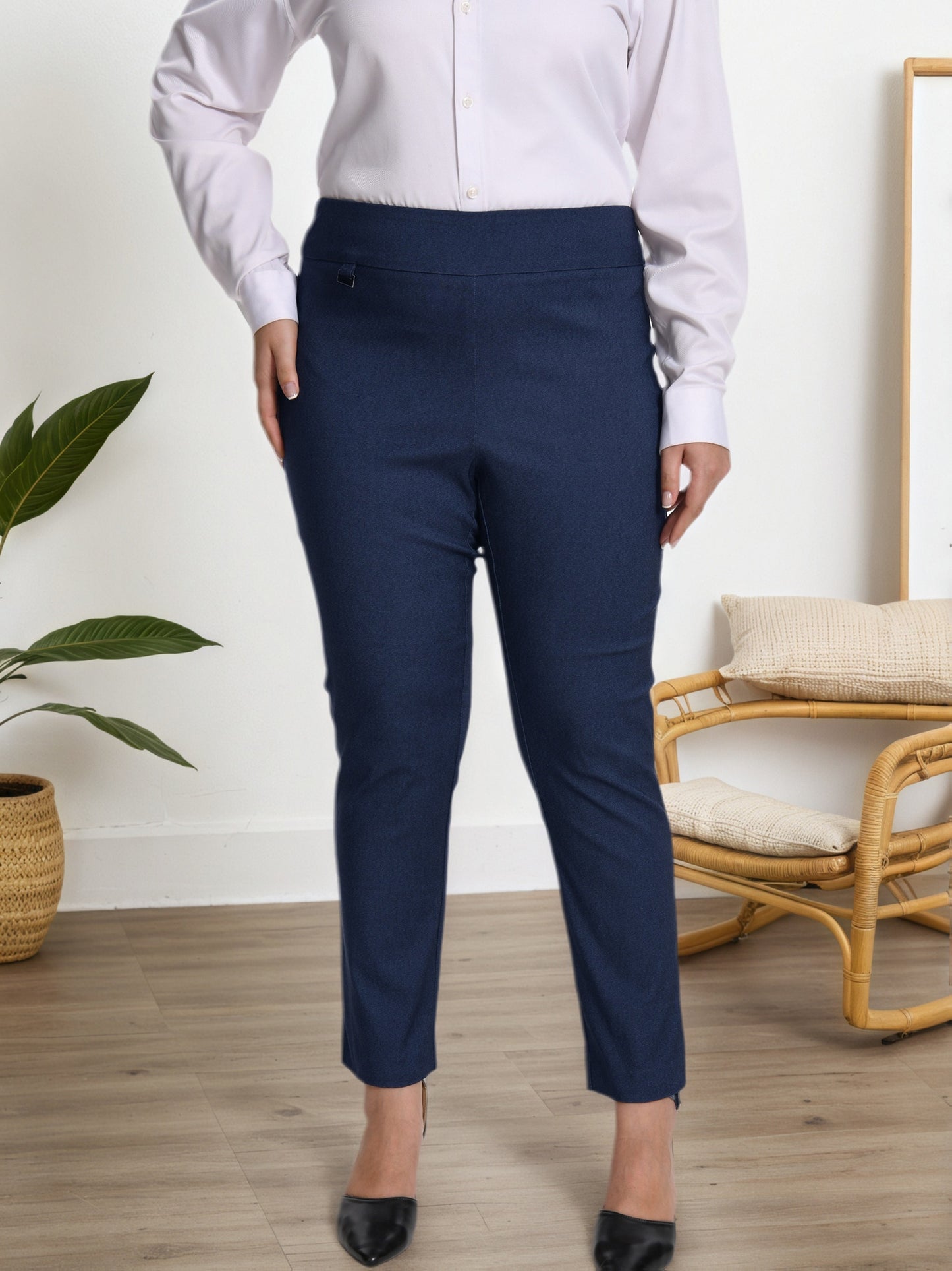 Plus Size - Plus Size - Women Pull on Pant with Silver During Super Stretch Soft Millennium Fabric to Work Ankle Pant