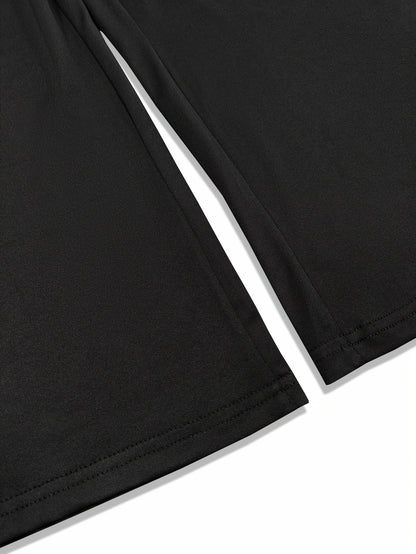 Plus Size - Plus Size - Autumn And Winter Elegant Straight Leg Long Trousers, Black, Elastic Waist Design, Comfortable Fabric, Plus Size Women'S First Choice for Pants
