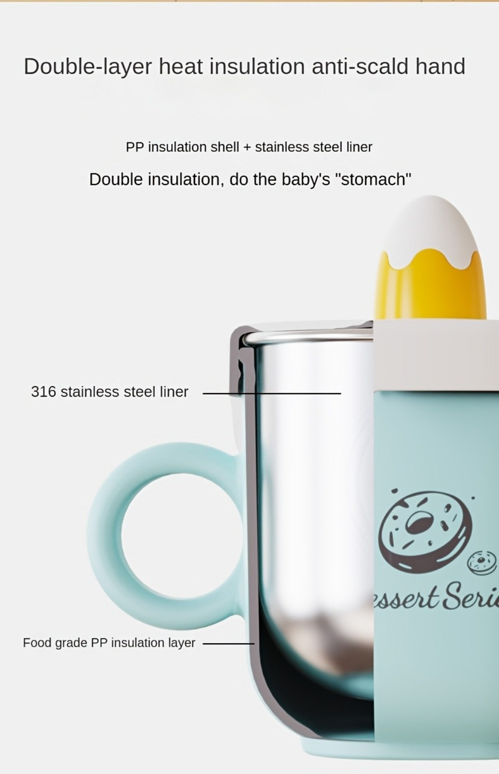 316 Stainless Steel Straw Sippy Cup - Measurement Scale and Non-Slip Grip