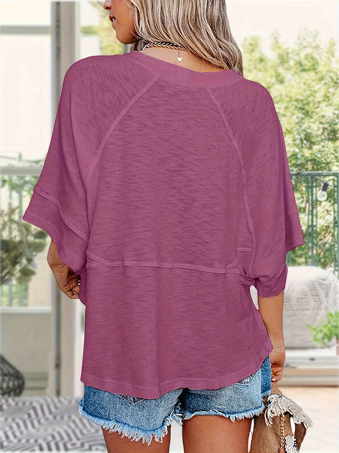 Women'S Summer Casual Crewneck Batwing Half Sleeve T-Shirts Solid Color Loose Fit Cute Basic Flowy Tops Tees Blouses
