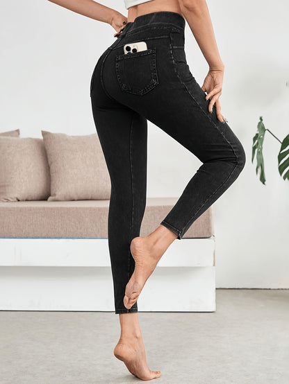 Women'S High-Waisted Soft Elastic Slim-Fitting Jeans, Basic Pencil Pants, Daily Out Yoga Pants, Easy Style, Versatile Basic Models, Machine Washable, Can Be Worn in All Seasons