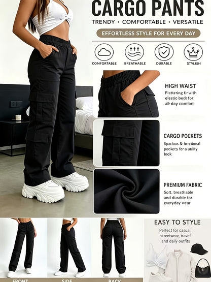 1 Pair Women'S High-Waisted Multi-Pocket Sporty Work Pants. Comfortable And Breathable. Suitable for Daily Outings, Shopping, Dating, Casual Wear, Weddings, Formal Events, And Graduation Ceremonies. The Perfect Choice for Gatherings with Friends