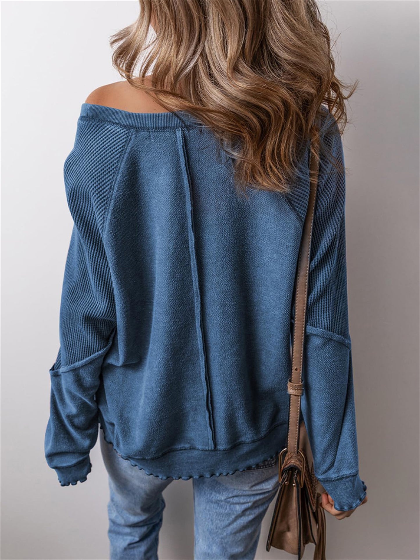 Women's Waffle Pattern Loose Splicing Long Sleeve Early Spring Street Fashion Style