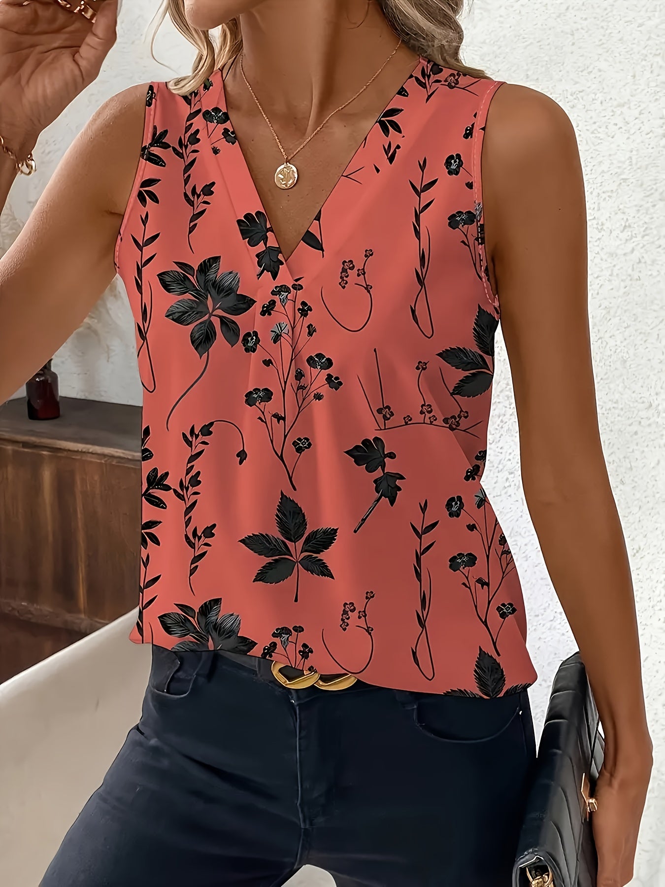 A 3pcs Set Of Elegant Directional Flower-printed Sleeveless Vest