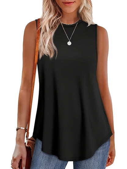 Solid Color Ladies Top 2025 Europe And The United States Fashion Casual Loose Printed Round Neck Waist Sleeveless Vest