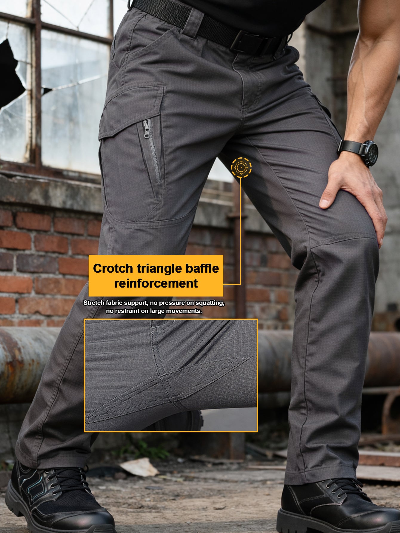 Men's Ripstop Work Pants, Durable Stretch Trail Trousers with Lightweight Breathable Comfort, Quick Dry Training Cargo Pants, Wear-Resistant Construction and Functional Multi-Pocket Design for Outdoor Travel, Camping and Trekking, Grey