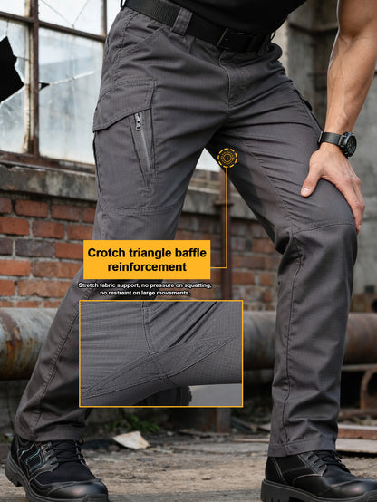Men's Ripstop Work Pants, Durable Stretch Trail Trousers with Lightweight Breathable Comfort, Quick Dry Training Cargo Pants, Wear-Resistant Construction and Functional Multi-Pocket Design for Outdoor Travel, Camping and Trekking, Grey