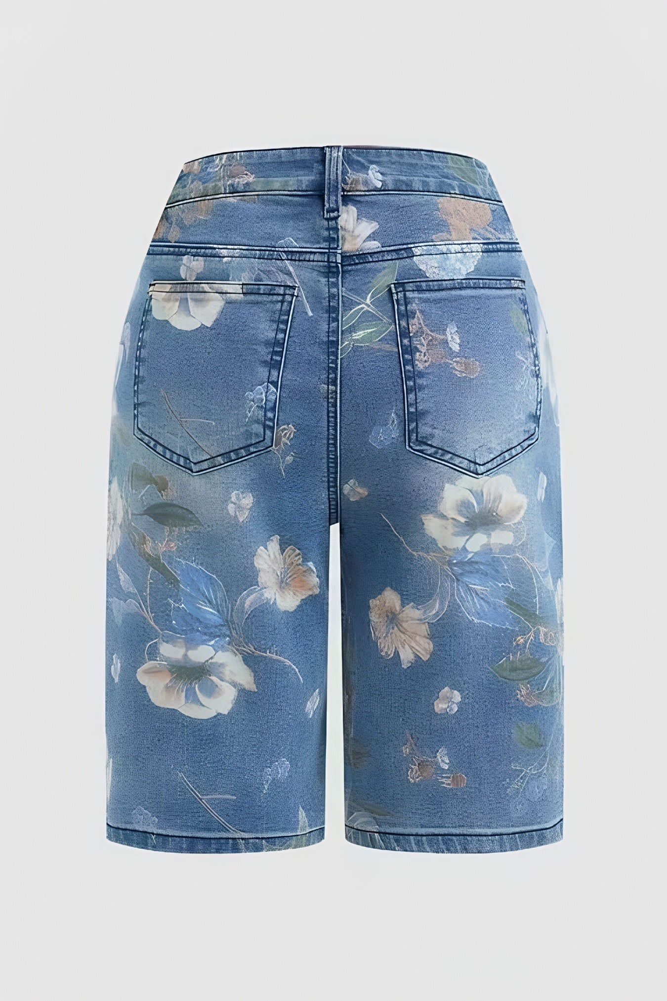Plus Size Women Summer Clothes Women'S Stretch Floral Print Plus-size Denim Shorts, High-waisted For A Flattering And Effect, Retro Street Style, Highly Stretchy And Comfortable Fit, Perfect For Spring And Summer.
