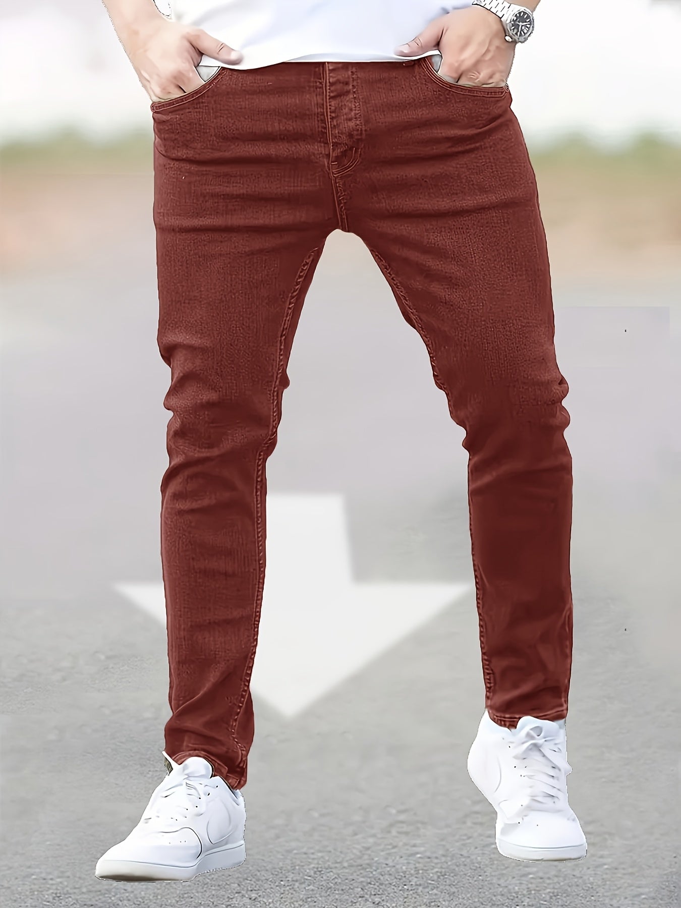 3pcs Men's Slim Fit Jeans - Heavy- Washed Streetwear Pants Suitable for All Seasons, Stretchable Basic Style with Washed, Year-Round Wear for Casual & -Casual Outfits