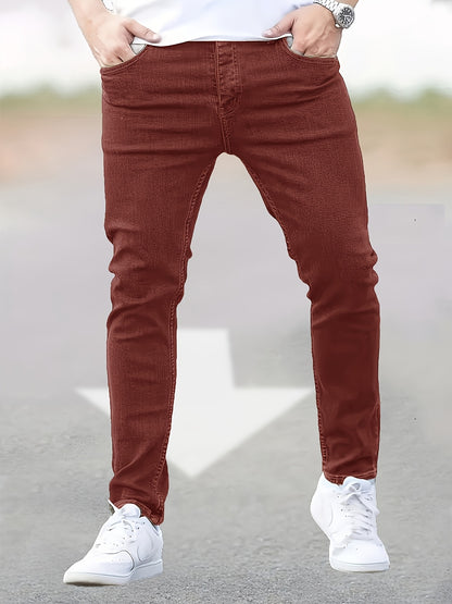3pcs Men's Slim Fit Jeans - Heavy- Washed Streetwear Pants Suitable for All Seasons, Stretchable Basic Style with Washed, Year-Round Wear for Casual & -Casual Outfits