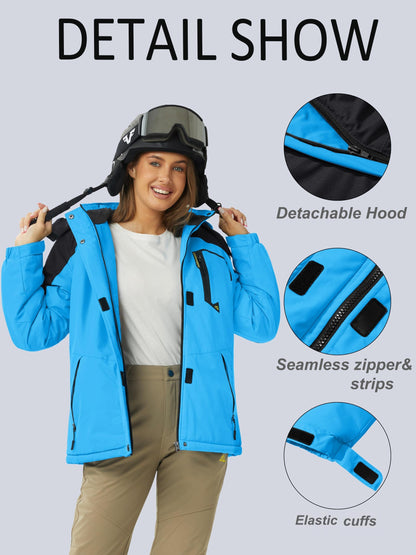 [Winter Jacket for Women]Women'S Ski Snowboard Jacket Thermal Fleece Insulated Snow Jacket Casual Work Jacket Coat Windbreaker Parka 4 Pockets Camping Snow Jacket Warm Winter Hiking Fleece Lined Jacket