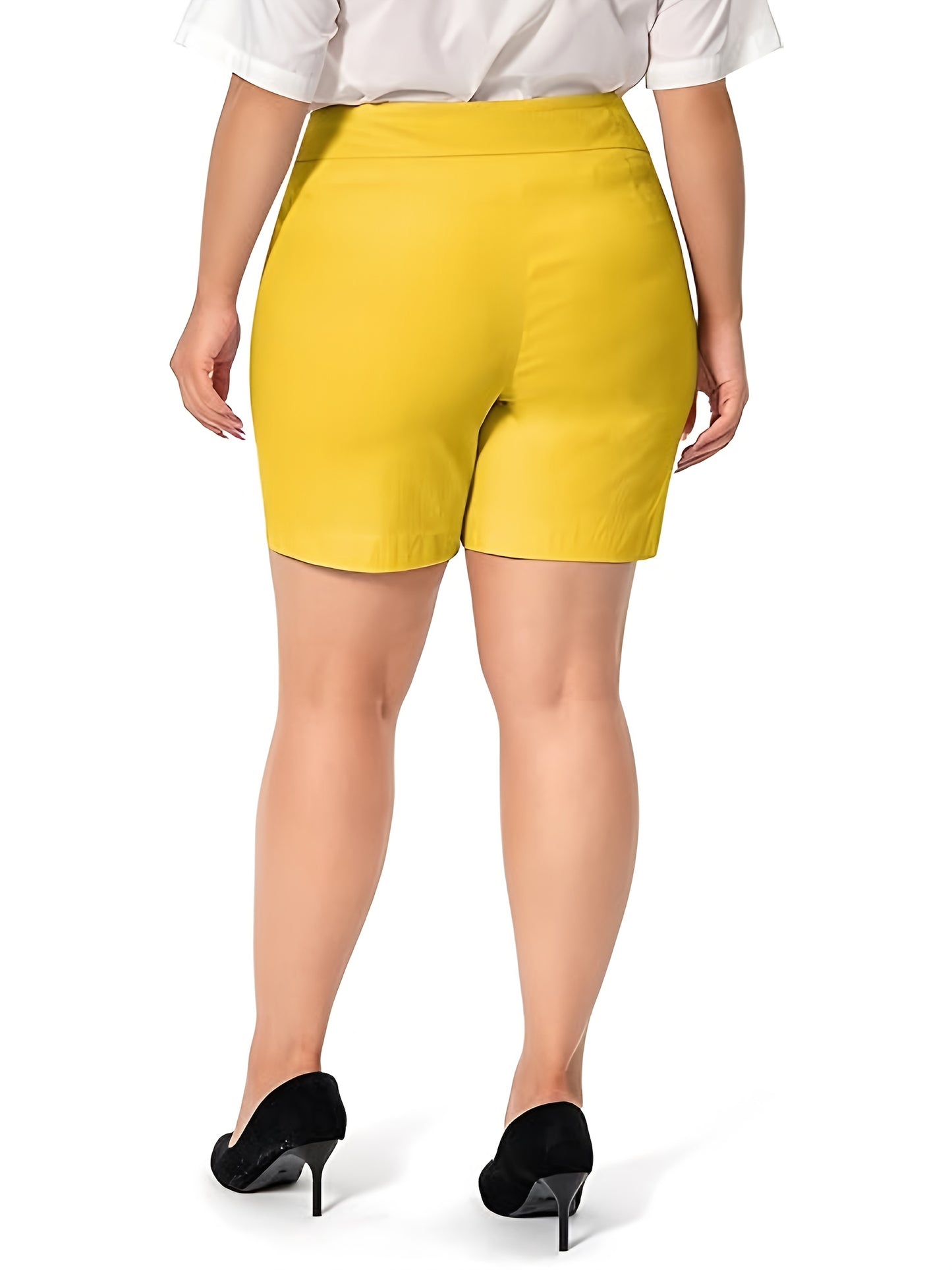 High-Waisted Stretchy Office And Casual Summer Shorts for Women Featuring Front Pockets