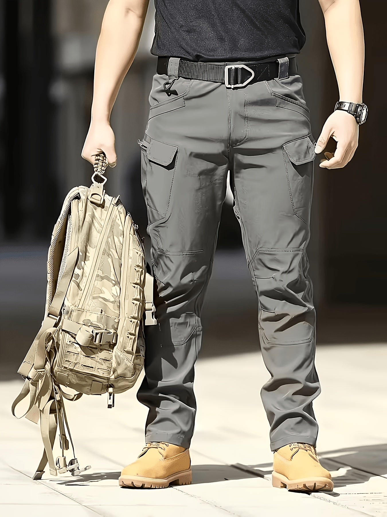 2-PCS Men'S Multi-Pocket Tactical Work Pants: Breathable, Durable, And Slim-Fit Outdoor Hiking Pants For Spring (Includes Free Waist Belt)