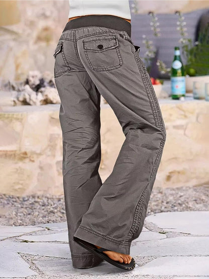 European And American Style, Individualistic Street Style, Slim Fit, Flattering, Cargo Pants, Women's Straight Leg Wide-Leg Pants with Lace-Up, Low-Rise Casual Jeans