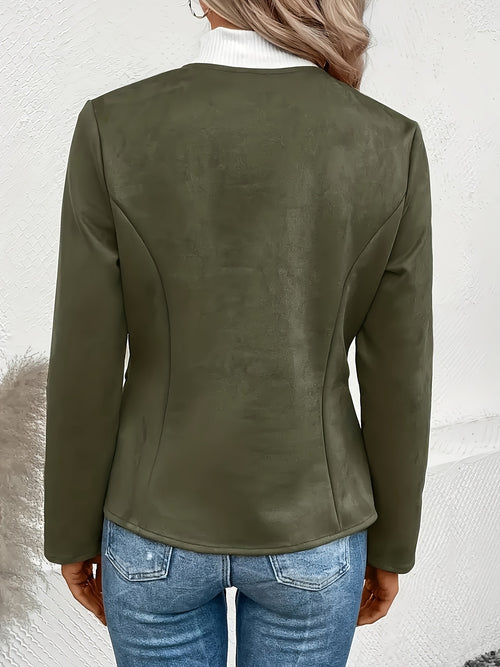 Today's Special! Women's Zip Up Casual Jacket - Slim Fit, Round Neck, Long Sleeve Coat, Trendy, Versatile for All Seasons, Multiple Colors (Black Friday Preview)