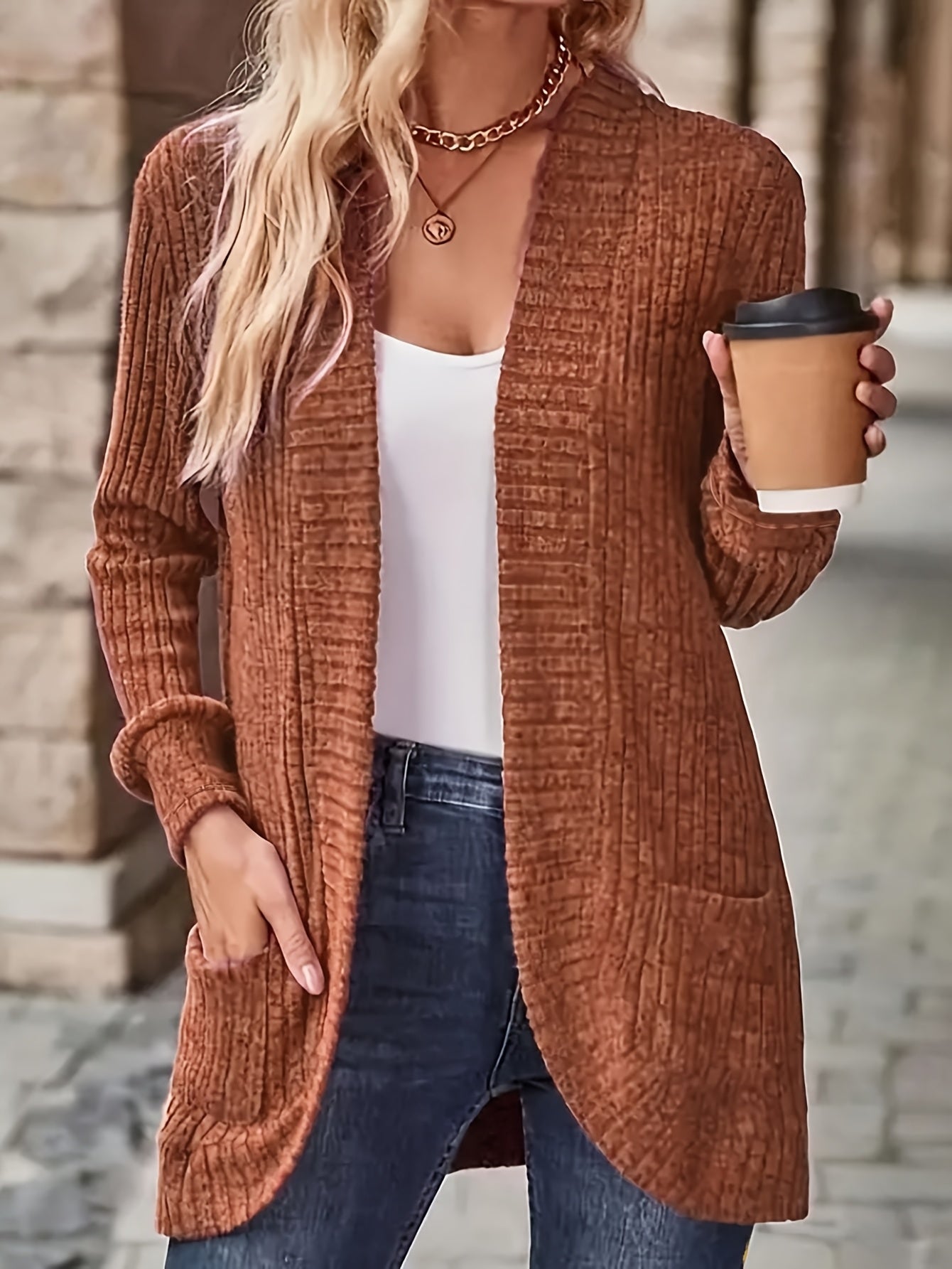 Women's Chic Office to Party Cardigan - Long Sleeve Open Front Jacket, Machine Washable Fall/Winter Coat with, Elegant Everyday Outerwear for Women