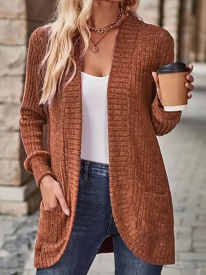 Women's Chic Office to Party Cardigan - Long Sleeve Open Front Jacket, Machine Washable Fall/Winter Coat with, Elegant Everyday Outerwear for Women