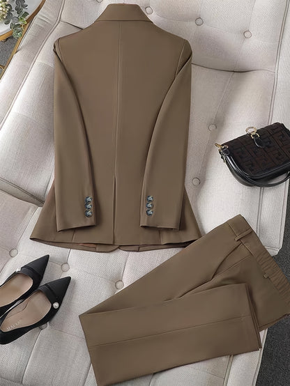 Solid Color Single Button Long Sleeve Single-Breasted Waistcoat Suit Pants Two-Piece Set