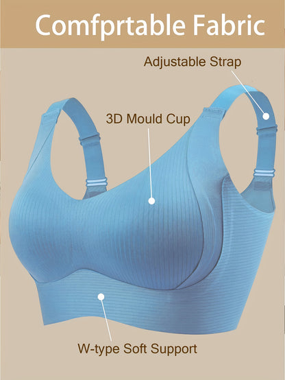 Plus-Size Wireless Women's Bra Suitable for Large Breasts - Full-Coverage Lift & Push-Up Underwire-Free Bust Enhancer with Adjustable Straps, Removable Pads, Seamless Smoothing Lingerie for Daily Wear & Special Occasions