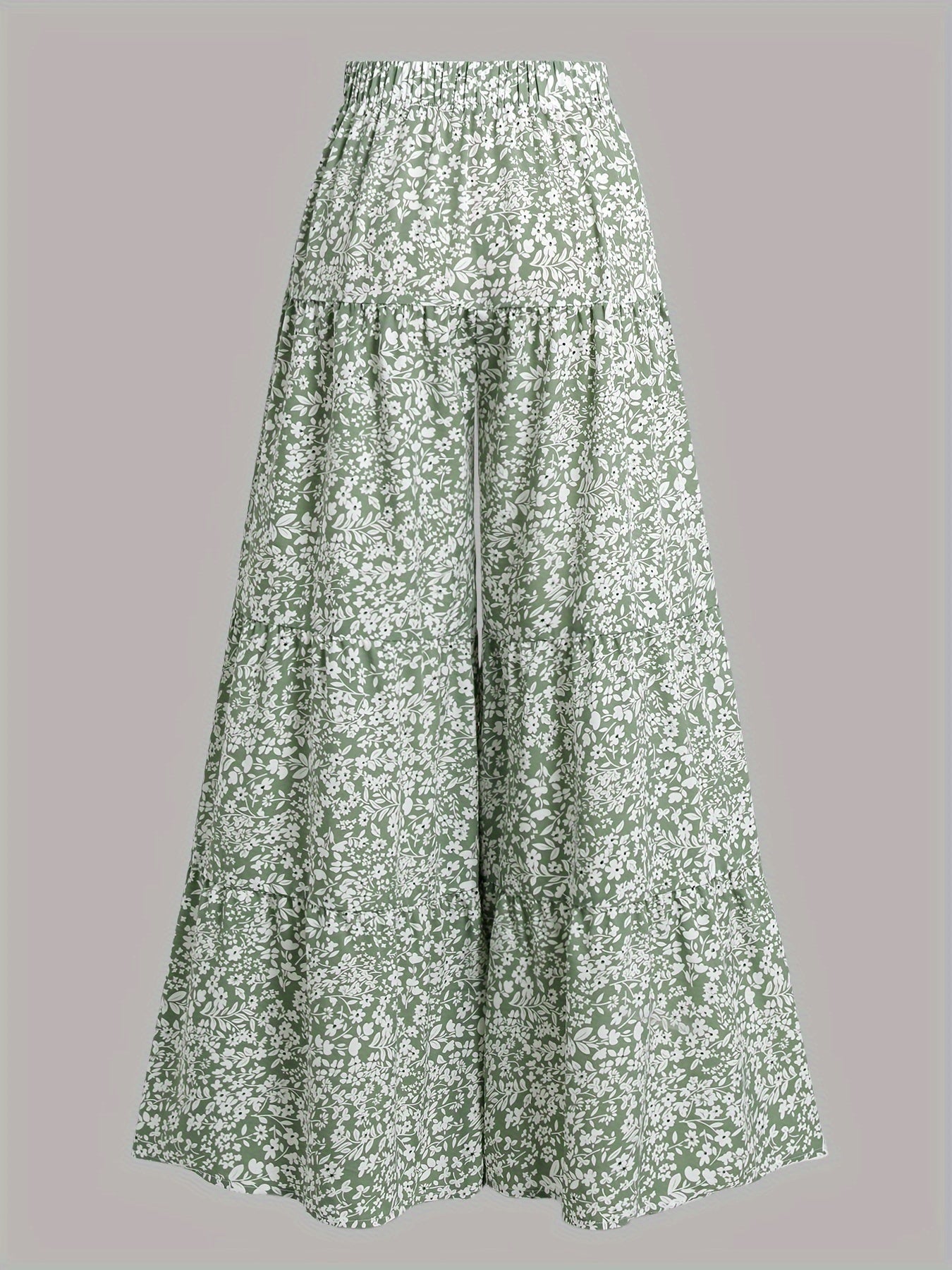 Women'S Summer Floral Print Wide-Leg Pants with Elastic Waist - High-Waisted, Flowy Design, White & Black Leaf Pattern, Perfect for Vacation or Casual Outings, Vacation Outfit | Floral Print Pants | Texture