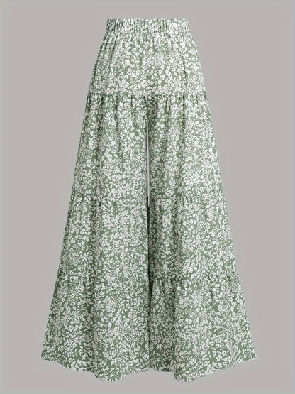 Women'S Summer Floral Print Wide-Leg Pants with Elastic Waist - High-Waisted, Flowy Design, White & Black Leaf Pattern, Perfect for Vacation or Casual Outings, Vacation Outfit | Floral Print Pants | Texture