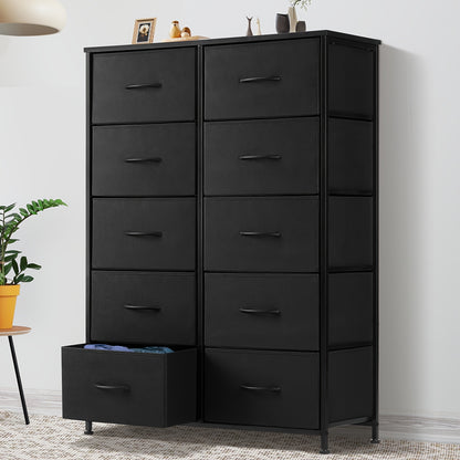 Idle Way Dresser for Bedroom with 9/10 Drawers, Dresser with Metal Frame And Wood Tabletop, Clothes Drawer Fabric Closet Organizer, Chest Storage Tower for Living Room, Entryway
