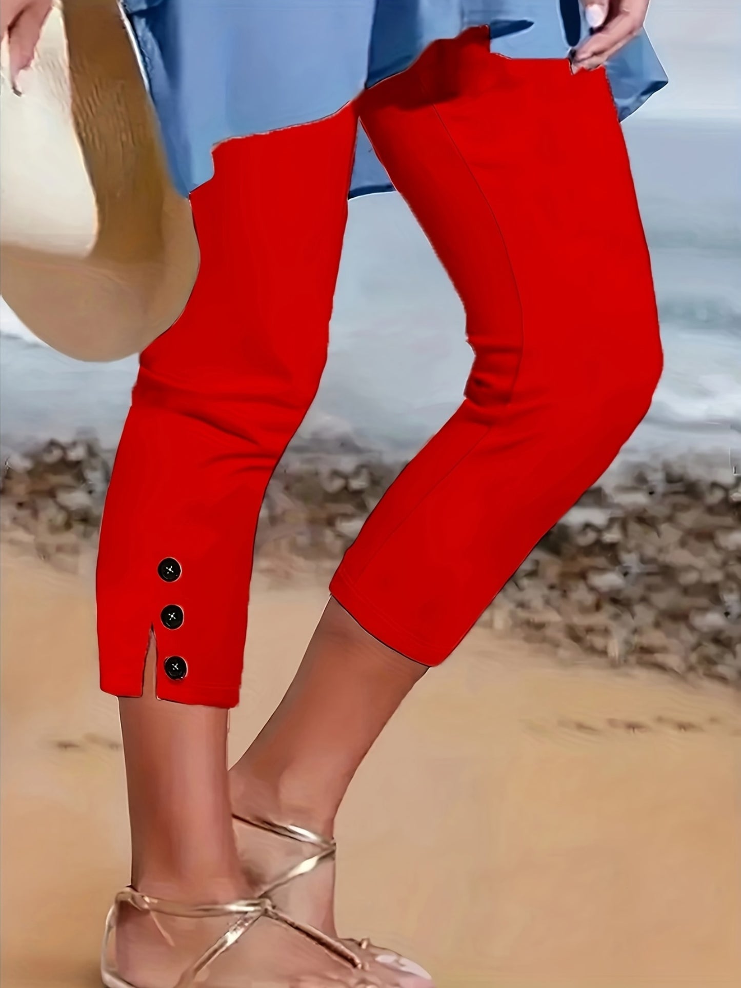 5pcs Women's High-Waisted Stretch Joggers with Elastic Waistband & Button Closure - Comfort Fit Mid-Stretch, Vibrant Solid Colors (White, Red, Purple, Blue, Green) - All-Season Casual Pants, Machine Washable, Casual Attire, Stylish Five-Pack, Medium Elast