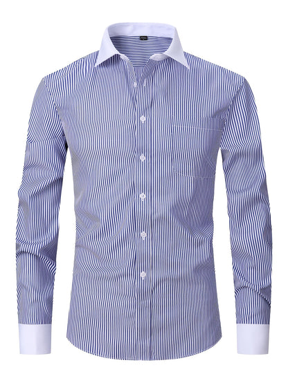 Men'S Striped Dress Shirt Long Sleeve - Premium Formal Shirt for Business, Weddings & Events, Lapel Collar, Single-Breasted, Wrinkle Resistant, Comfort Fit, Classic Office And Party Attire