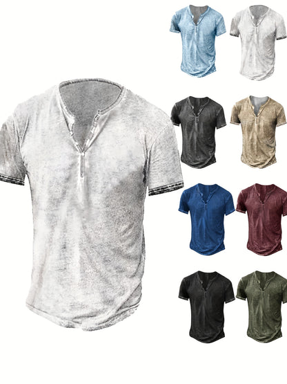 Mens Distressed Henley Shirts Short Sleeve Button T-Shirt Slim Fit Cotton Casual Shirt