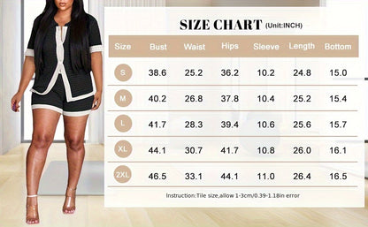 Sexy 2pcs Sets for Women - Color Block Hollow Out Button Shirt And Shorts Set, Y2K Clubwear Beach Vacation Outfits
