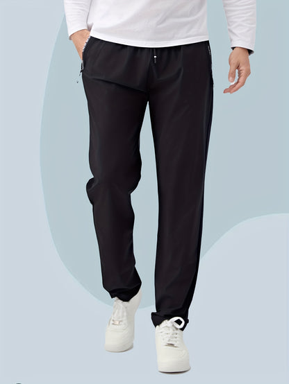 Cool And Casual Summer Pants, Breathable And Lightweight Men'S Flat-Bottom Long Pants, Fashionable Elastic Waist with Drawstring, Suitable for Outdoor And Home Use