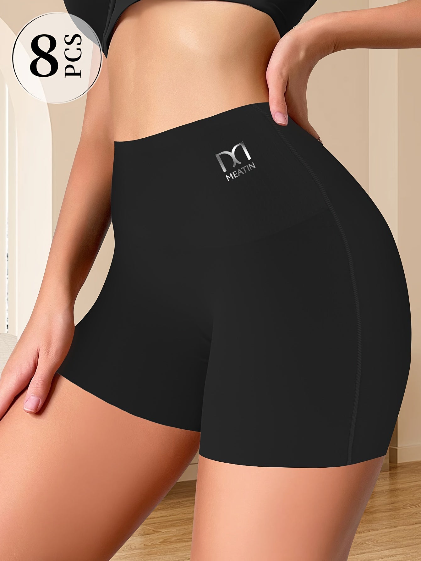 8pcs Women's High-waisted Tummy-tightening Safety Underpants Panties 2-in-1 Hip-lift Waist Bottoming Anti-glare Riding Sports Boxer Shorts